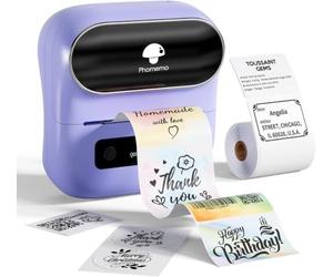 Phomemo M220 Imprimante d'étiquettes Bluetooth pour Codes-Barre | adresses, maison, courrier, petites entreprises, vêtements, étiqueteuse portable Violet avec 1 rouleau d'étiquettes