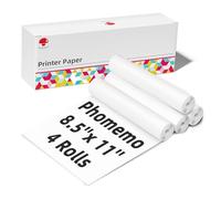 Phomemo M832 Lot de 4 rouleaux de papier thermique pour imprimante thermique à séchage rapide Motif lettre américaine Compatible avec les imprimantes thermiques portables M832 M08F-Letter 21,6 x 27,9
