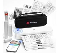 Phomemo M834 Imprimante Thermique A4, Imprimante Thermique sans Encre, Connexion Smartphone Via Bluetooth, Imprimantes Thermiques avec Mallette de Transport et 4 Rouleaux de Papier Thermiques, Blanc