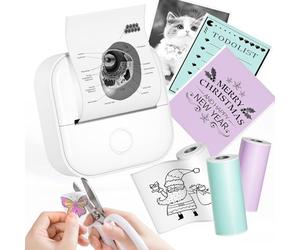 Phomemo Mini Imprimante Portable, T02 Thermique Bluetooth Imprimante Autocollante, 203DPI Imprimantes sans Encre pour DIY Photos, Notes, Téléphone Compatible, Tablette