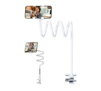 Phone Holder Desk Mount, 360-Degree Rotation Cell Phone Clip & Flexible Arm Tablet Holder, Fits Devices Below 10.5 Inches, Adjustable Streaming Bracket for Bedroom, Office, Living Room, Desk, Video