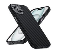 Phoneaura MagCase Deluxe Coque de protection en carbone pour iPhone 14, compatible avec MAGSAFE - Coque de protection en carbone pour iPhone 13 - Avec verre de protection - Aspect carbone - 2 verres