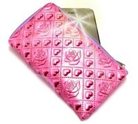 PhoneMate "Passion" de luxe Portefeuille zippé en cuir rembourré / Détenteur avec "Rêveur" charme de téléphone 10014 pour téléphone mobile. Authentique relief Pochette / Peau / Housse / étui / portefeuille, range cartes pour Toshiba IS02 - Ange Rose .