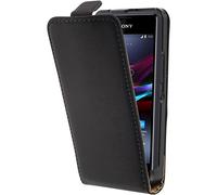 PhoneNatic Couverture en Cuir Artificiel Compatible avec Sony Xperia E1 - Flip-Case Noir - Cover Cubierta + Films de Protection