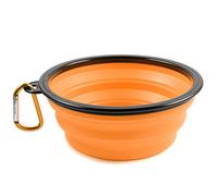 PhoneNatic Gamelle pliable en silicone pour chien et chat avec mousqueton - Orange - XL - 1000 ml