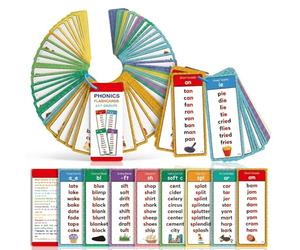 Phonics Flash Cards for Toddlers & Preschoolers - Master 117 Sound Groups & 900+ Rhyming Words - Waterproof Kindergarten Learning Materials for Reading & Spelling, 2.75x7 Portable Set (2PCS)
