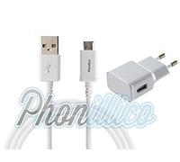Phonillico® Cable USB + Chargeur Secteur Blanc pour Samsung Galaxy A3 2016 - Cable Chargeur Universel Port Micro USB Data Chargeur Synchronisation Transfert Donnees Mesure 1 Metre Chargeur Secteur Prise Murale