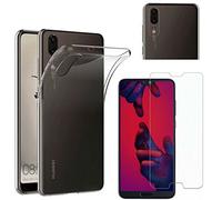 PHONILLICO Coque Huawei P20 + Verre Trempé Film Protection Ecran - Housse Etui Gel TPU Silicone Transparent Protection Souple Ultra Mince - Vitre Protecteur Anti Rayure sans Bulle d’Air Dureté 9H