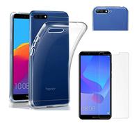 PHONILLICO Coque Huawei Y6 2018 + Verre Trempé Film Protection Ecran - Housse Etui Gel TPU Silicone Transparent Protection Souple Fine Slim Leger Anti Choc Résistant - Vitre Protecteur Anti Rayure