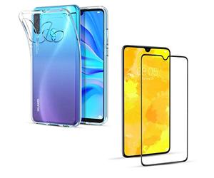 PHONILLICO Coque pour Huawei P30 Lite + Verre Trempé Integral Bord Noir Film Protection Ecran - Housse Etui Gel TPU Silicone Transparent Souple Anti Choc - Vitre Resistant