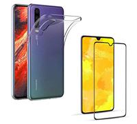 PHONILLICO Coque pour Huawei P30 + Verre Trempé Integral Bord Noir Film Protection Ecran - Housse Etui Gel TPU Silicone Transparent Souple Anti Choc - Vitre Resistant