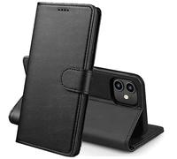 PHONILLICO Coque pour iPhone 12 Pro - Portefeuille Noir Rabat Clapet Aimanté Rangement Cartes