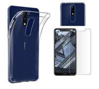 PHONILLICO Coque pour Nokia 5.1 Plus + Verre Trempé Film Protection Ecran - Housse Etui Gel TPU Silicone Transparent Protection Souple Mince Anti Choc Vitre Ultra Resistant Protecteur Anti Rayure