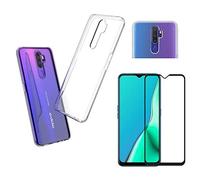 PHONILLICO Coque pour Oppo A9 2020 + Verre Trempé Integral Bord Noir Film Protection Ecran - Housse Etui Gel TPU Silicone Transparent Souple Anti Choc - Vitre Resistant