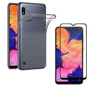 PHONILLICO Coque pour Samsung Galaxy A10 + Verre Trempé Integral Bord Noir Film Protection Ecran - Housse Etui Gel TPU Silicone Transparent Souple Anti Choc - Vitre Resistant