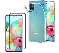 PHONILLICO Coque pour Samsung Galaxy A71 - Verre Trempé Integral Bord Noir Film Protection Ecran - Housse Etui Gel TPU Silicone Transparent Souple Ultra Mince Anti Choc