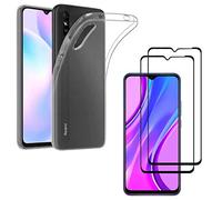 PHONILLICO Coque pour Xiaomi REDMI 9A et 2 Verres Trempe Bord Noir Film Protection Ecran