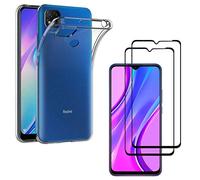 PHONILLICO Coque pour Xiaomi REDMI 9C NFC et 2 Verres Trempe Bord Noir Film Protection Ecran