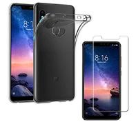 PHONILLICO Coque pour XIAOMI REDMI Note 6 Pro + Verre Trempé Film Protection Ecran - Housse Etui Gel TPU Silicone Transparent Souple Ultra Mince Slim Anti Choc - Vitre Ultra Resistant Anti Rayure