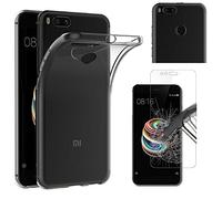 PHONILLICO Coque XIAOMI MI A1 + Verre Trempé Film Protection Ecran - Housse Etui Gel TPU Silicone Transparent Protection Souple Fine Leger Anti Choc Résistant - Vitre Protecteur Anti Rayure