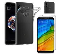 PHONILLICO Coque XIAOMI REDMI Note 5 + Verre Trempé Film Protection Ecran - Housse Etui Gel TPU Silicone Transparent Souple Ultra Mince Slim Anti Choc - Vitre Ultra Resistant Anti Rayure Dureté 9H