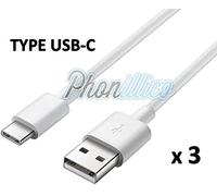 PHONILLICO® Lot 3 Cables USB-C Chargeur Blanc pour Huawei P9 - Cable Port USB Data Chargeur Synchronisation Transfert Donnees Mesure 1 Metre