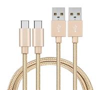 PHONILLICO Lot de 2 Cables Compatible avec ONEPLUS 7 PRO/ONEPLUS 7/ONEPLUS 6T/ONEPLUS 6/ONEPLUS 5T/ONEPLUS 5/ONEPLUS 3T/ONEPLUS 3 - [Pack 2] Cable Chargeur USB-C Nylon Tressé Or 1 Metre