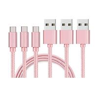 PHONILLICO Lot de 3 Cables Compatible avec Huawei HONOR VIEW 20 / HONOR VIEW 10 / HONOR PLAY/HONOR 10 / HONOR 9 / HONOR 8 - [Pack 3] Cable Chargeur USB-C Nylon Tressé Rose 1 Metre