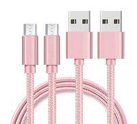 PHONILLICO Lots 2 Cables compatible avec Samsung Xiaomi REDMI NOTE 6 PRO/REDMI NOTE 5/NOTE 4/7/7A/6 PRO/REDMI 6A/REDMI 5 PLUS/MI A2 LITE - [PACK 2] Cables Micro USB Nylon Tressé Rose 1 Metre