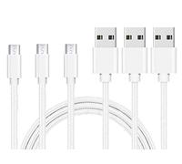 PHONILLICO Lots 3 Cables compatible avec Huawei MATE 10 LITE/MATE 8 / MATE 7 / MATE S - [PACK 3] Cables Micro USB Nylon Tressé Argent Blanc 1 Metre