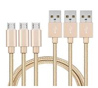 PHONILLICO Lots 3 Cables compatible avec Samsung Galaxy J6 2018/J6 Plus 2018/J7 2016/J7 2017/J5 2015/J5 2016/J5 2017/J3 2016/J3 2017/J1 - [PACK 3] Cables Micro USB Nylon Tressé Or 1 Metre