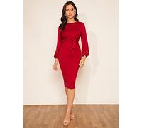 PHONME Robe moulante unie à nouer sur le devant pour femme PHONME, bordeaux, Taille XL