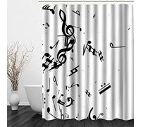 Phonogramme Rideau Douche 120x200 Rideau de Douche Anti-Moisissure et Imperméable Thèmes Musicaux Rideaux de Douche Décor pour Salle de Bain/Baignoire, avec 8 Crochets en Plastique