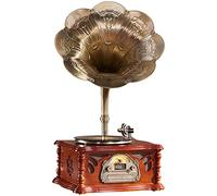 Phonographe rétro sans fil, tourne-disque à 2 vitesses avec entrée auxiliaire et radio FM, gramophone vintage en bois pour décoration de salon