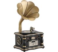 Phonographe Rétro, Tourne-Disque Vinyle Imitation Platine Vinyle BT avec Pavillon en Cuivre, Deux Haut-parleurs Haute-fidélité Intégrés, pour La Décoration De Bureau/Maison, Black