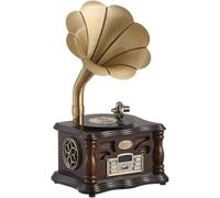 Phonographe Rétro, Tourne-Disque Vinyle Imitation Platine Vinyle BT avec Pavillon en Cuivre, Deux Haut-parleurs Haute-fidélité Intégrés, pour La Décoration De Bureau/Maison, A