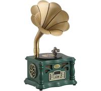 Phonographe Rétro, Tourne-Disque Vinyle Imitation Platine Vinyle BT avec Pavillon en Cuivre, Deux Haut-parleurs Haute-fidélité Intégrés, pour La Décoration De Bureau/Maison, Green
