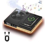 Phonographe vintage multifonction, chargeur rapide sans fil 6 en 1 15 W, haut-parleur Bluetooth, affichage LED, réveil, diffuseur d'arômes, lumière d'ambiance, support de téléphone
