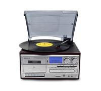 Phonographe Vintage Multifonctionnel Polyvalent, Lecteur de disques vinyles réglable à 3 Vitesses avec CD, Cassette, Radio FM/AM