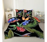 phonxia Couette 140x200 4 Saisons, Fleurs Noires - Couette Réversible Imprimée Légère, sans Housse Plantes à Feuilles Noir - Duvet 2 Personnes et 2 Taies d'oreiller 65x65 cm S16