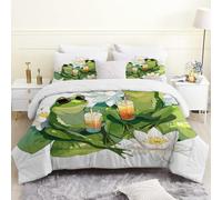 phonxia Couette 140x200 4 Saisons, Grenouilles Vertes Insectes sans Housse Réversible Tempérée 4 Saisons Légère, Dessin animé Enfants - Edredon Duvet 1 Personne avec 2 Taies d'oreiller 65x65 U75