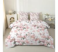 phonxia Couette 220x240 4 Saisons Fleurs Motif Feuilles et Plantes 240x220 Réversible Imprimée Légère Edredon sans Housse Rose et Blanc Duvet 2 Personnes et 2 Taies d'oreiller 65x65 cm E10
