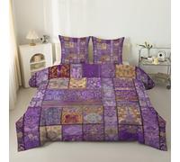 phonxia Couette 220x240 4 Saisons Fleurs Violettes Patchwork Vintage 240x220 Réversible Imprimée Légère Edredon sans Housse Violet et Multicolore Duvet 2 Personnes et 2 Taies d'oreiller 65x65 cm E46