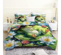 phonxia Couette 220x240 4 Saisons, Grenouilles Nénuphar sans Housse Réversible Légère Imprimée Tempérée pour Lit 2 Personnes Insectes Vert - Edredon Duvet 240x220 avec 2 Taies d'oreiller 65x65 U87