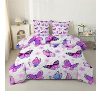 phonxia Couette 220x240 4 Saisons Motif Papillon Moderne et Minimaliste 240x220 Imprimée pour Lit 2 Personnes Réversible sans Housse Violet et Blanc Edredon avec 2 Taies d'oreiller E69