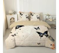 phonxia Couette 220x240 4 Saisons, Papillons Noirs sans Housse Réversible Légère Imprimée Tempérée pour Lit 2 Personnes Style Vintage - Edredon Duvet 240x220 avec 2 Taies d'oreiller Marron C13
