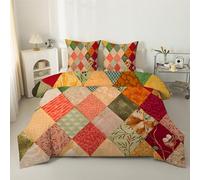 phonxia Couette 220x240 4 Saisons Patchwork Losanges - Edredon 240x220 Floral Rétro Imprimée pour Lit 2 Personnes Réversible Tempérée Orange - Couette sans Houss et 2 Taies d'oreiller 65x65 cm P25