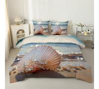 phonxia Couette 220x240 4 Saisons, Plage Océan - Edredon 240x220, Réversible Imprimée Légère, sans Housse Moderne Coquillage - Duvet 2 Personnes et 2 Taies d'oreiller 65x65 cm S141