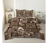 phonxia Couette 220x240 Imprimée Fleurs rétro - Couette 240x220 4 Saisons Réversible Imprimée Légère, sans Housse Motifs imprimés Brun - Édredon Douce et 2 Taies d'oreiller 65x65 cm S2