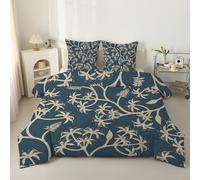 phonxia Couette 220x240 Imprimée Rameaux de Fleurs - Couette 240x220 4 Saisons Réversible Imprimée Légère, sans Housse Feuilles d'arbre Bleu - Édredon Douce et 2 Taies d'oreiller 65x65 cm S7